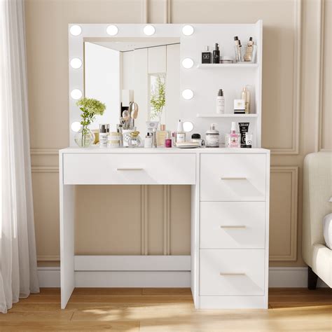 makeup desk with mirror and lights|black makeup desk with drawers.